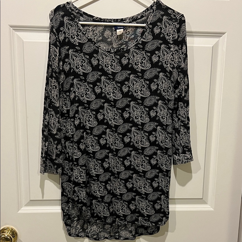 Basic Editions Black and White Paisley Top